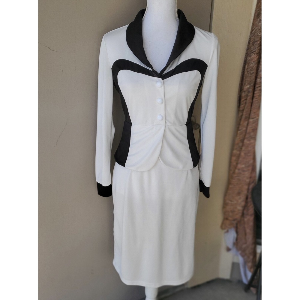 Fashion Mia Sheath‎ Dress Womens Medium White Black Casual Career Retro Preppy